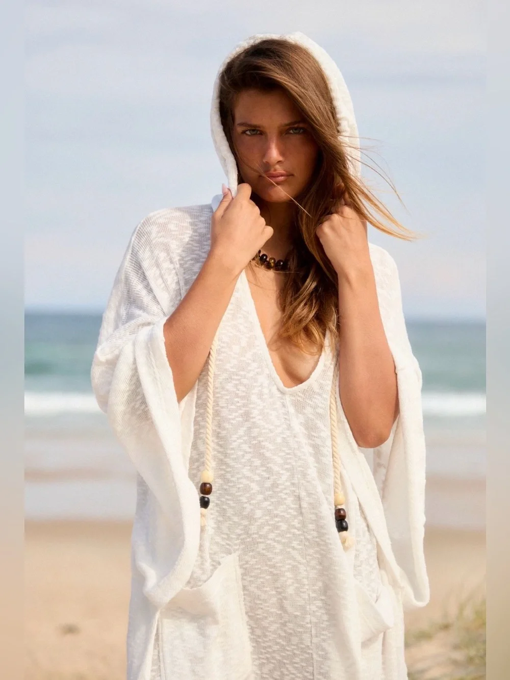 NWT Free People XS/S Free~est Super Slub Poncho in Ivory White Cotton Hooded New